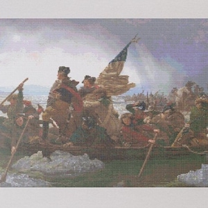 Washington Crossing the Delaware door Emanuel Leutze, kruissteekpatroon, beroemd schilderij, Amerikaanse geschiedenis, revolutionaire oorlog