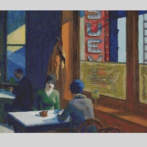 Chop Suey by Edward Hopper, Cross Stitch Pattern, Watercolor, Restaurant, Colorful