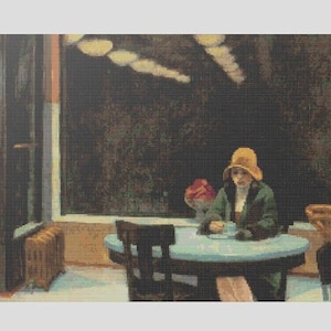 Automat by Edward Hopper, Cross Stitch Pattern, Famous Painting