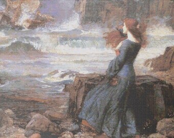 Miranda the Tempest by John William Waterhouse, Cross Stitch Pattern, Famous Painting, Shakespeare, Elizabethan