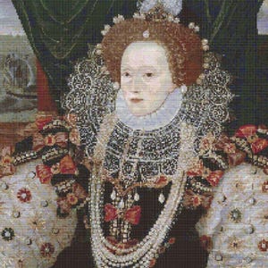 Drottning Elizabeth I av George Gower, korsstygnsmönster