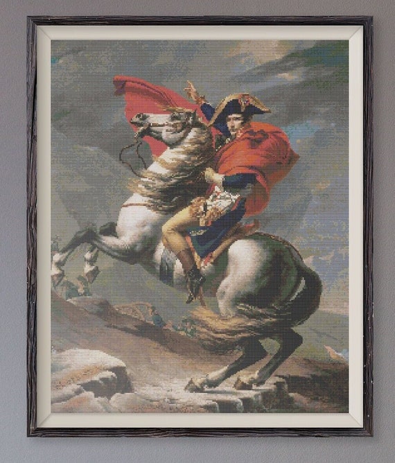 Napoleon Crossing the Alps by Jacques-louis David, Cross Stitch