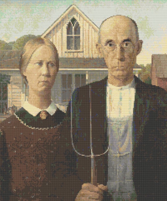 American Gothic by Grant Wood, Cross Stitch Pattern, Famous