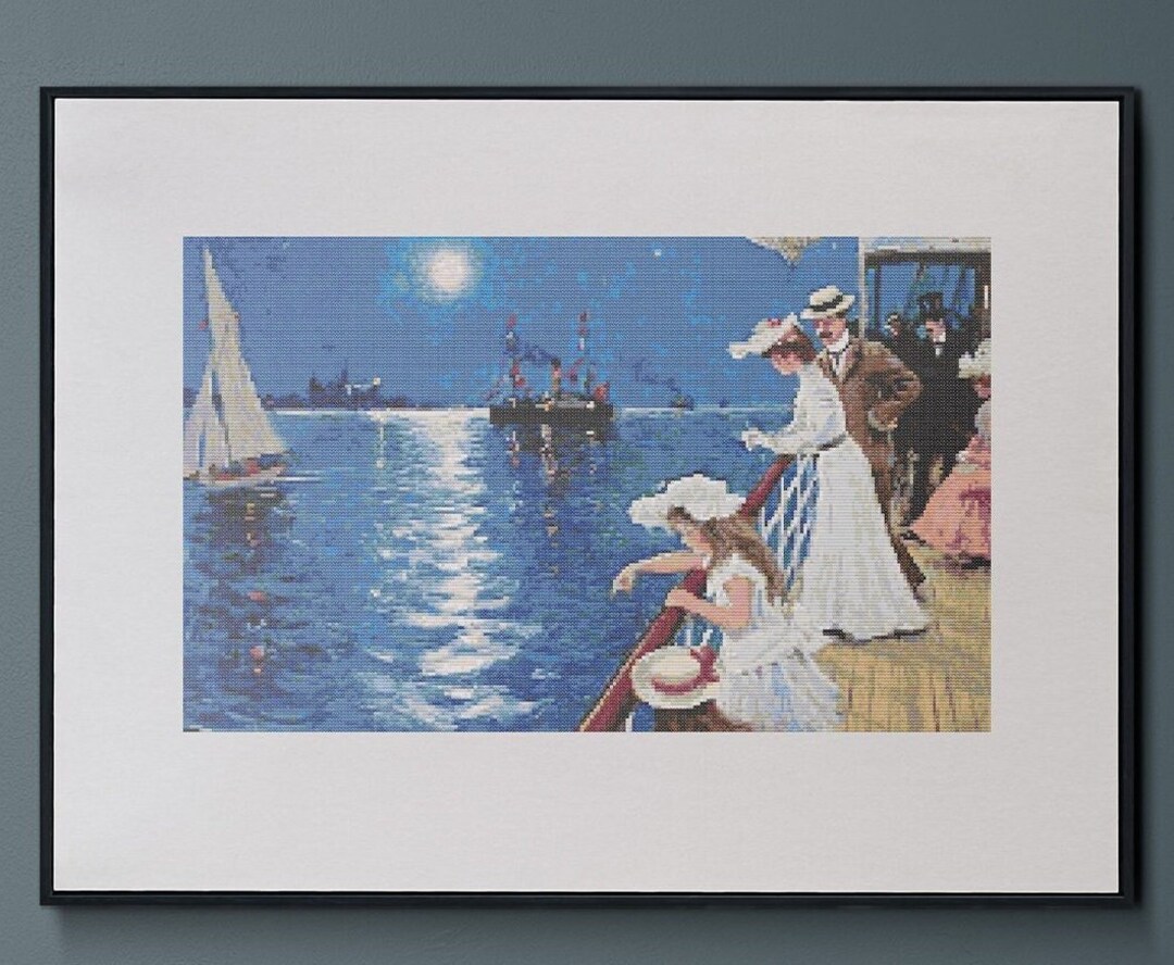 A Summer Evening on the Sound by Paul Fischer, Cross Stitch Pattern