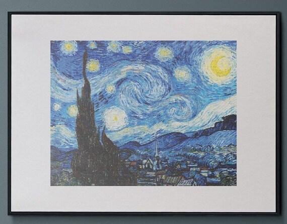 Cypress Road Moon Stars Detail By Vincent Van Gogh Counted Cross Stitch Pattern