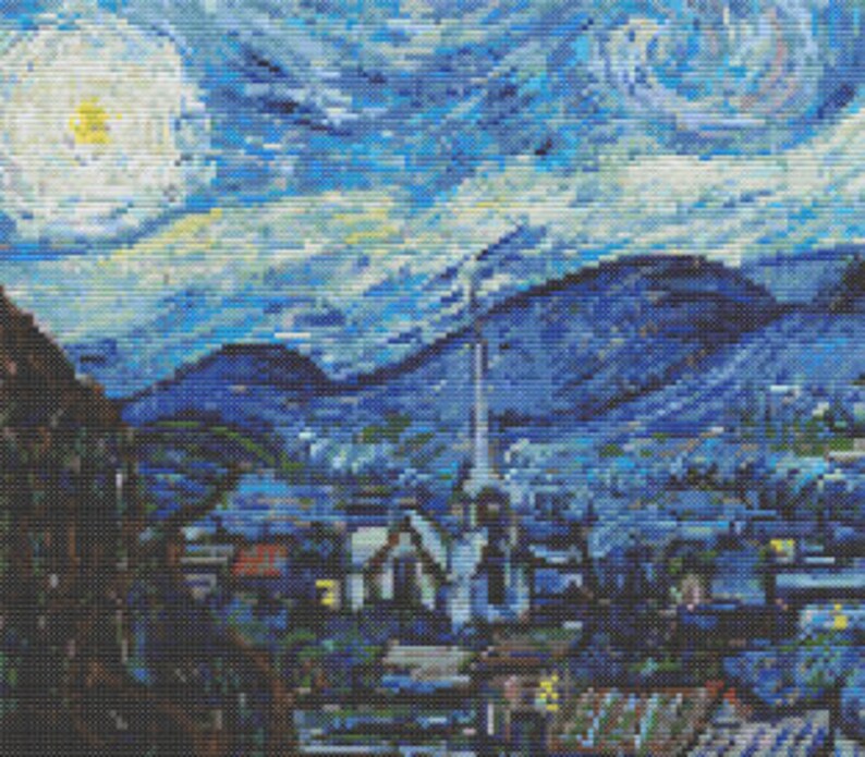 The Starry Night by Vincent Van Gogh, Cross Stitch Pattern, Famous