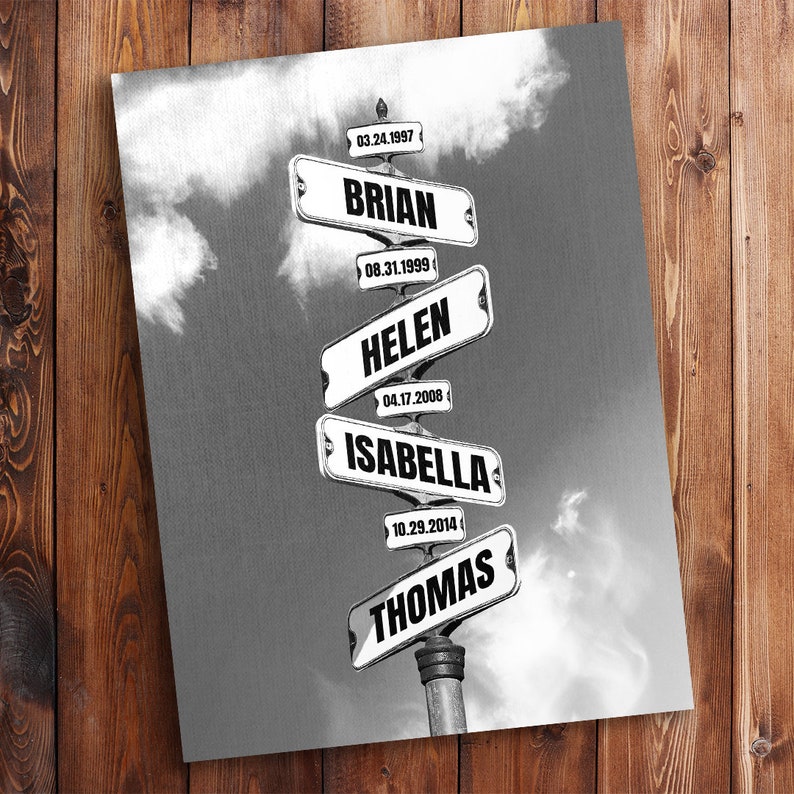 Date of Birth Vintage Street Sign Personalized Premium Canvas Sky Portrait