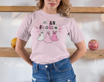 Koszulka z motywem Halloween Mean Ghouls: Retro Pink Ghost Tee
