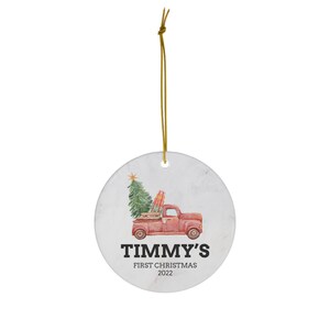 Personalized Baby&#39;s First Christmas Ornament: Truck & Tree