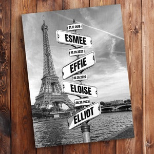 Date of Birth Vintage Street Sign Personalized Premium Canvas Eiffel Tower
