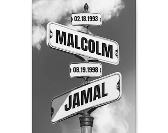 DIGITAL FILE ONLY - Date of Birth Vintage Street Sign Personalized Premium Canvas
