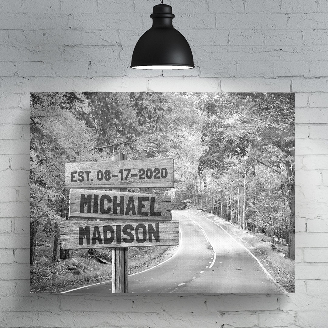 Couple Street Sign Canvas Wall Art Autumn Road Multi-Names Premium