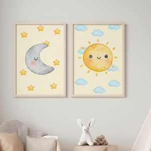 Sun and Moon Nursery Print Set: Baby Room Decor (Digital Download