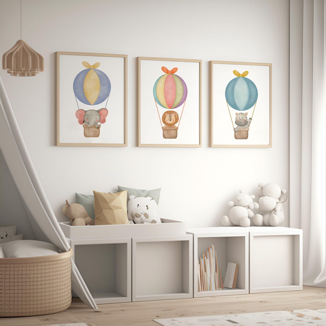 Hot Air Balloon Nursery Print Set - Baby Animal Wall Art for Boys or ...