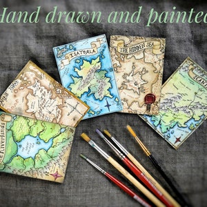ACEO Original Fantasy Maps - Aquarell und Tusche Handgemalte Miniatur Kunst Miniatur Imaginäre Welt Gemälde - Handgemachtes Einzigartiges Dekor Geschenk