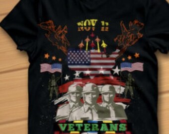 SVG per il Giorno dei Veterani / Bandiera e soldati degli Stati Uniti / File Cricut patriottico / Design per magliette militari / Sublimazione di eroi americani