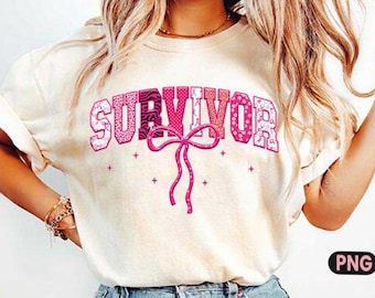 Preppy Breast Cancer Survivor PNG | Awareness Sublimation Digital Download | Pink Ribbon T-Shirt Design