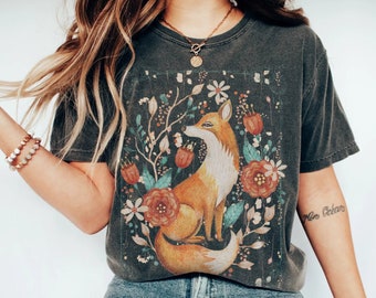 Fox Vintage Shirt, Folklore Fox Shirt, Woman's Fall Shirt, Autumn Shirt, Hello Fall Shirt, Thanksgiving Tee, Cute Fall Shirts, Cottagecore