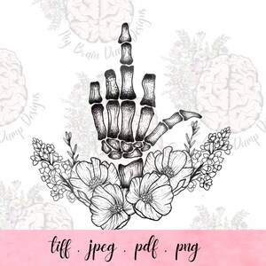 digital poster - anatomical art poster - skeleton art - skeleton hand art - floral art