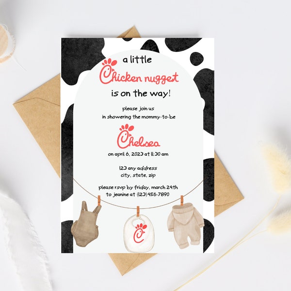 Plantilla de invitación para baby shower con pepitas de pollo
