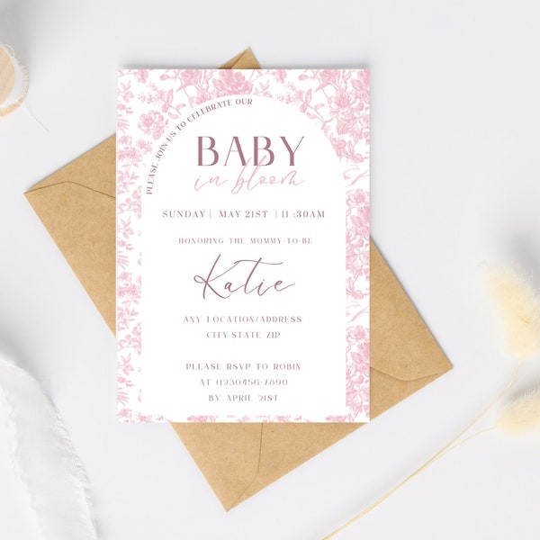 Pink Baby in Bloom Digital Invitation Template