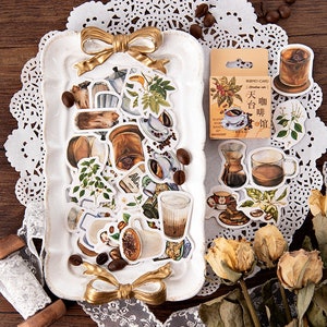 Juego de pegatinas de cafetería vintage en la azotea para llevar un diario y otras decoraciones