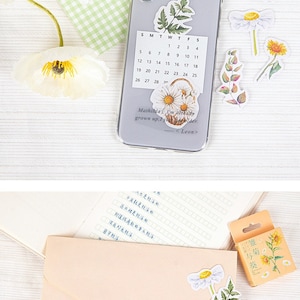 Conjunto de adesivos de margaridas e girassóis para diário, presentes para amantes de plantas