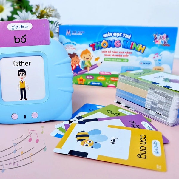 Blue Educational Flashcard Reader and Bilingual Vietnamese-English flashcards| Learn Vietnamese and English new words for baby