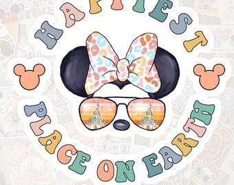 Disney Minnie Mouse "Happiest Place on Earth" Pastel Sticker- Pixie Dust loot-Trip gifts-Gloss Vinyl-Decal, Water Bottle, Laptop, Planner