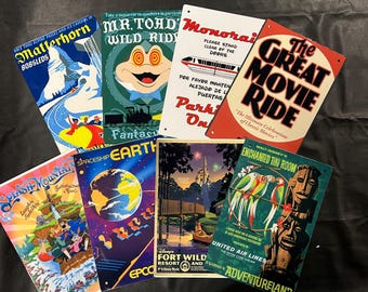 Carteles de chapa retro vintage de atracciones de Disney - Decoración Disney