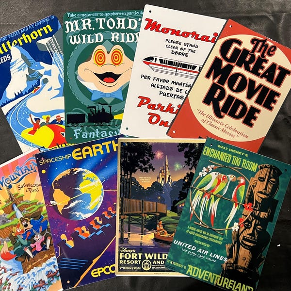 Tin Retro Vintage Disney attraction Poster Signs- Disney Decor
