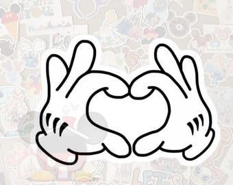 Disney White Mickey Hands Love Heart Sticker-Gloss Vinyl Waterproof-Laptop, Waterbottle, Journal, Scrapbook-Pixie Dust-Trip gifts/Fairy Dust