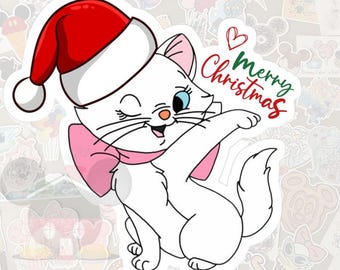 Disney's Aristocat Merry Christmas Cat Sticker-Pixie Dust loot-Gloss Vinyl-Decal, Water Bottle, Laptop, Planner-Xmas Stocking Stuffer