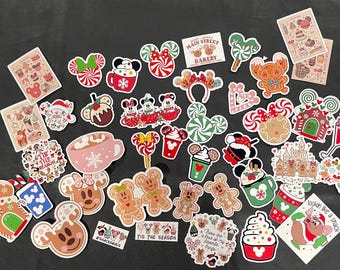 Disney Christmas Snacks Stickers-Cocoa, Mickey, Gingerbread, Candy-Fish Extender/Pixie Dust Trip Loot Lot of Gloss Vinyl-Xmas Treats