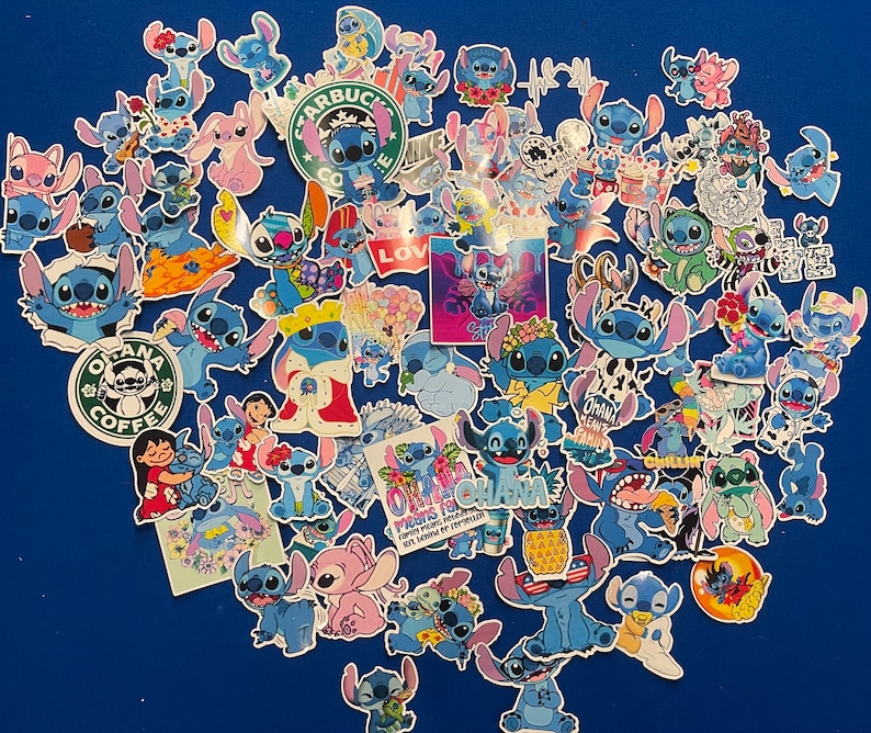 Disney Stitch Sticker Set-Stitch, Lilo, Ohana, Coffee, Starbucks, Cows, Baby & more-Lot of Gloss Vinyl Stickers-Phones, laptop, water bottle image 1