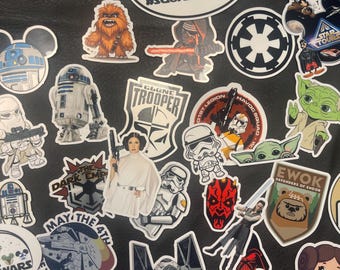 Star Wars stickers- R2D2, Storm Trooper, Leia, Skywalker, Force, Yoda, Chewy, Disney- Pixie Dust loot-Trip gifts Lot of Gloss Vinyl Stickers