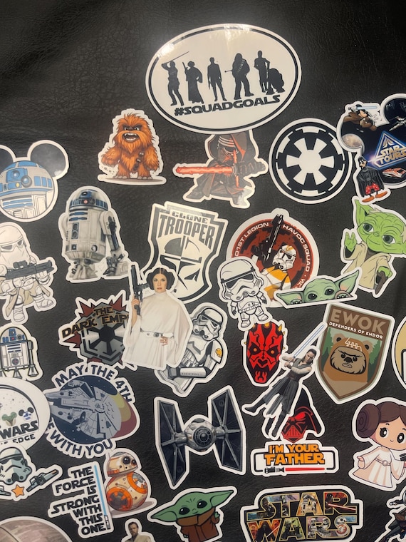 Star Wars stickers- R2D2, Storm Trooper, Leia, Skywalker, Force, Yoda, Chewy, Disney- Pixie Dust loot-Trip gifts Lot of Gloss Vinyl Stickers