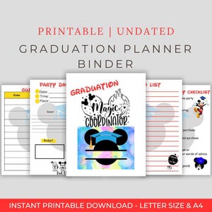 Agenda de remise des diplômes - Téléchargement numérique - Reliure prête à l'emploi imprimable - Oreilles de souris - Fête des finissants de Disney