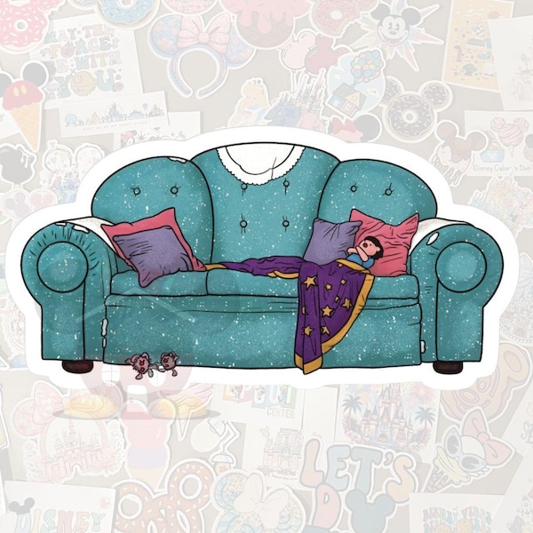 Disney Nostalgic Big Comfy Couch Teal Couch Sticker- Pixie Dust loot-Gloss Vinyl-Decal, Water Bottle, Laptop, Planner-Believe in Magic-90's