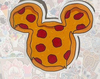 Disney Snacks Mickey Head Pepperoni Pizza Treat Sticker- Pixie Dust loot-Trip gifts -Gloss Vinyl Sticker-Disneyland