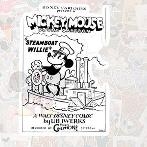 Disney Steamboat Willie Cartoon Waterproof Sticker- Pixie Dust loot-Gloss Vinyl-Decal, Water Bottle, Laptop, Planner-Nostalgia Original