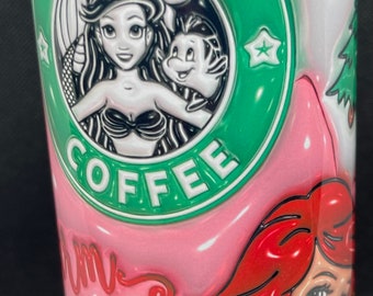 Disney Princess Ariel Starbucks like Christmas 3d Inflated Puffy 20oz Tumbler-Little Mermaid