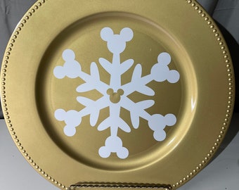 Disney Snowflake Mickey Plate-Christmas Gold Charger