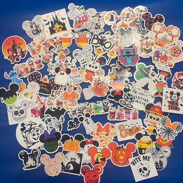 Disney Halloween and Fall Sticker Set- Mickey, Minnie, Princess, Pumpkins, Ghost, Bats- Lot of Gloss Vinyl Stickers