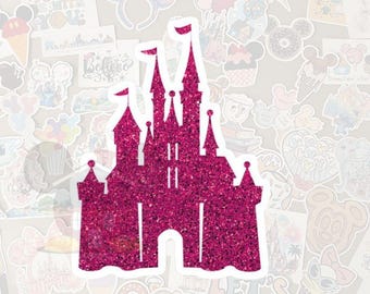 Disney's Castle in Pink Glitter Waterproof Sticker- Pixie Dust loot-Gloss Vinyl-Decal, Water Bottle, Laptop, Planner-Sparkle Girly