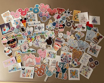 Disney World Pastel and Snacks stickers- WDW rides,signs,treats- Pixie Dust loot-Trip gifts Lot of Gloss Vinyl Stickers