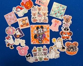 Disney Summerween Pink Halloween Sticker Set- Ghosts, pumpkins, Mickey, Minnie, ears, Princess- Summer Halloween-Pixie Dust Loot-Gloss Vinyl