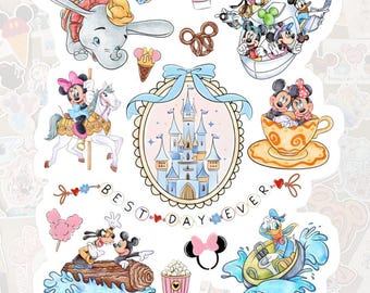 Disney Best Day Ever w/ Characters Sticker- Pixie Dust loot-Trip gifts-Gloss Vinyl-Decal, Water Bottle, Laptop, Planner-Adult Disney Pastel