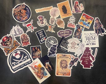 POTC Pirates of the Caribbean Stickers-Jack Sparrow, Rum, Black Pearl, Skull- Disney- Pixie Dust loot-Trip gifts Lot of Gloss Vinyl Stickers
