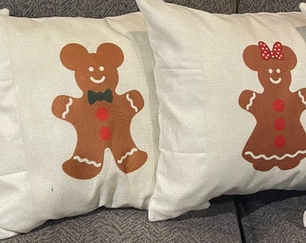 Disney Holiday Pillow Covers- 18x18 Case- Mickey & Minnie Gingerbread- Christmas